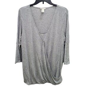 H&M Maternity Gray‎ Deep V-neck Layered 3/4 Sleeve Wrap Nursing Top Size XL
